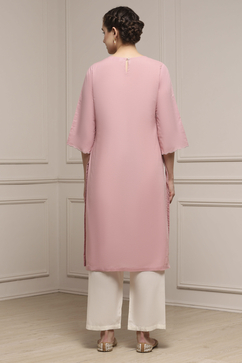 Onion Pink Cotton Straight Solid Kurta image number 3