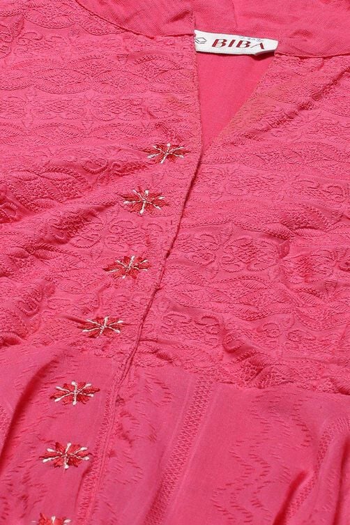 Pink Cotton Anarkali Solid Kurta Churidar Suit Set image number 1