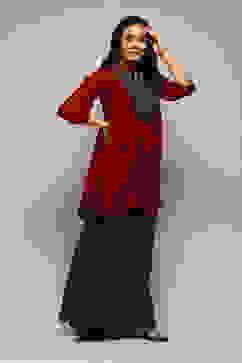 Rust & Red Polyester Flared Solid 2 Piece Set image number 6