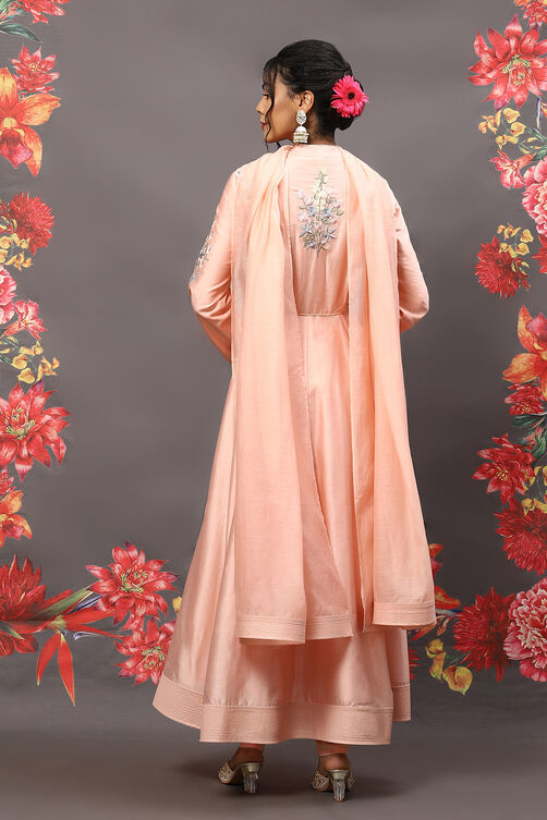 Rohit Bal Powder Blue Cotton Blend Anarkali Kurta Suit Set image number 4