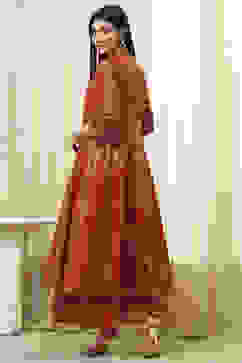 Terracotta Cotton Layered Anarkali Dress image number 3