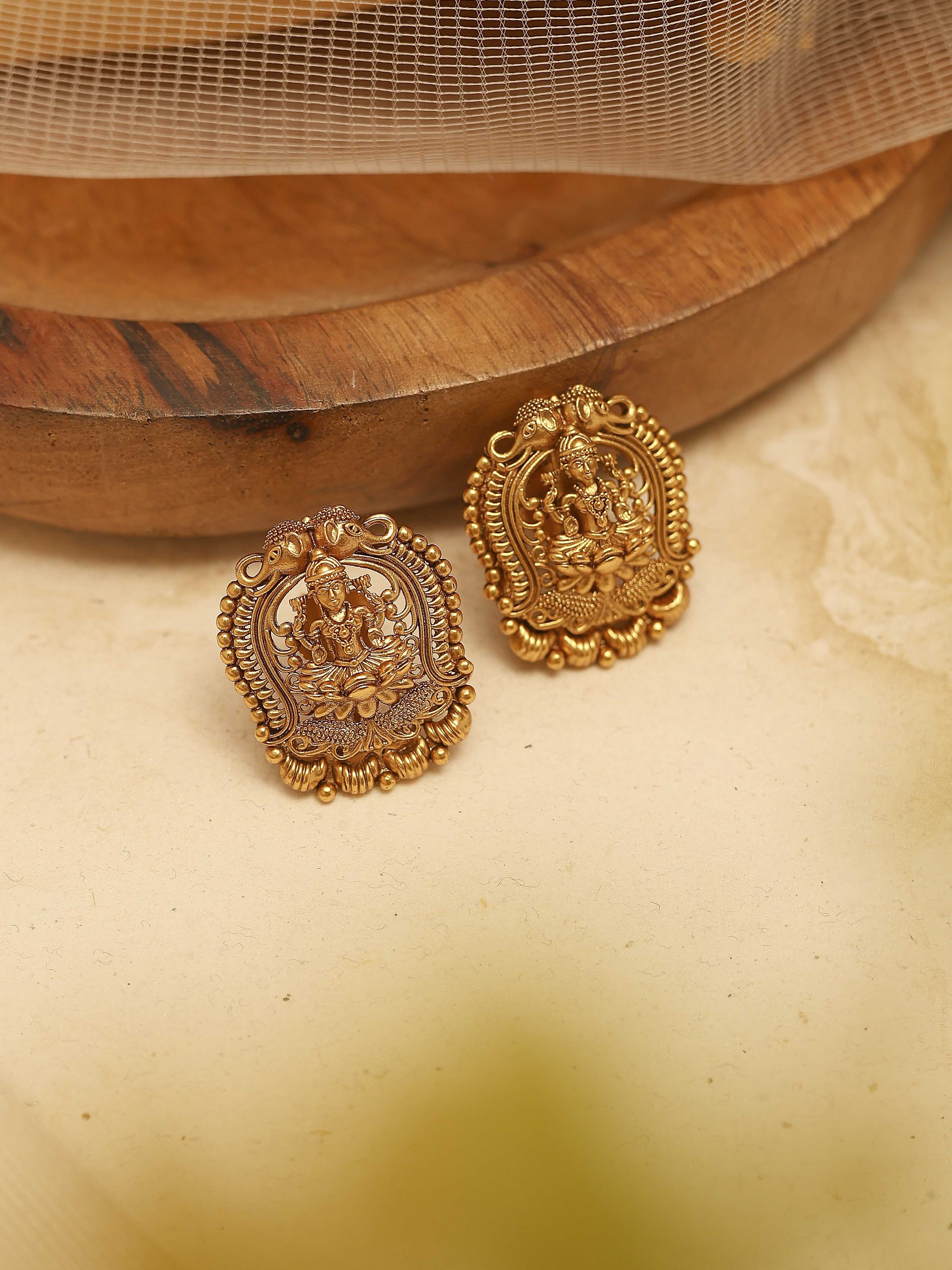 Gold Plated Brass Temple Stud Earrings image number 0