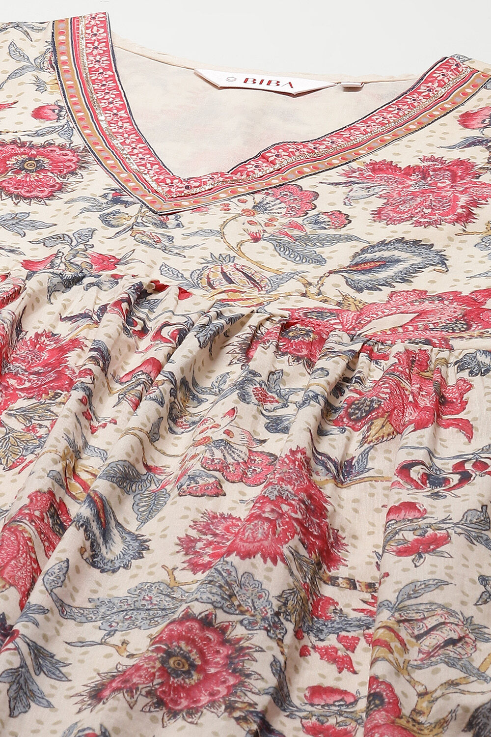 Dull Sea Blue Cotton Gathered Kurta Churidar Suit Set image number 1