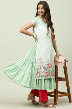 Green Art Silk Flared Kurta image number 6