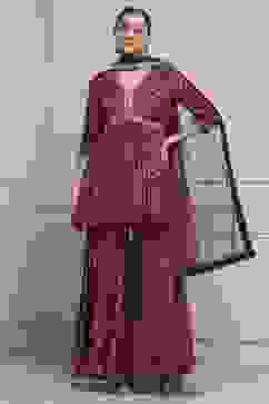 Purple Viscose Shantoon Printed Peplum Garara Suit Set image number 6