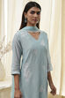 Aqua Embroidered Straight Suit Set image number 1