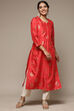 Red Viscose Straight Printed Kurta