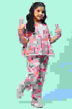 Off-White Pure Cotton Floral Print Top and Pant Set image number 0