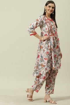 Multi-coloured Printed Asymmetric Kurta Relaxed Salwar Suit Set image number 5