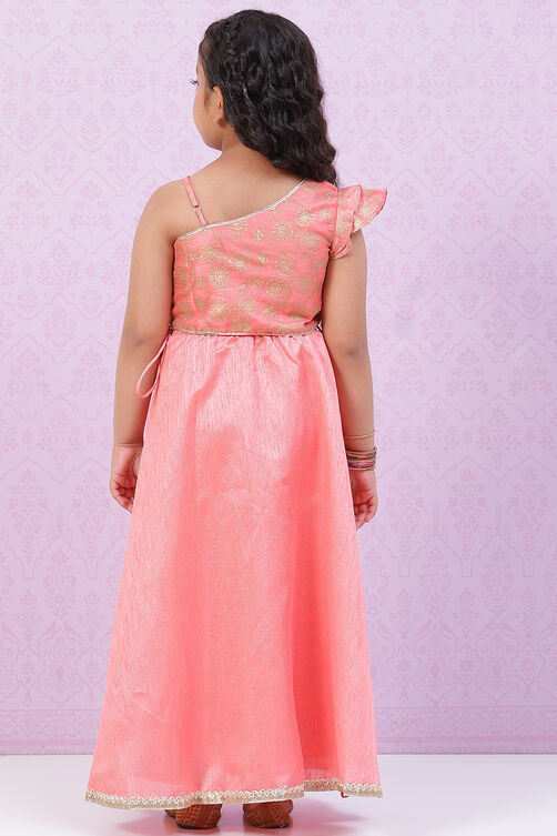 Peach Art Silk Girls Lehenga Set image number 4