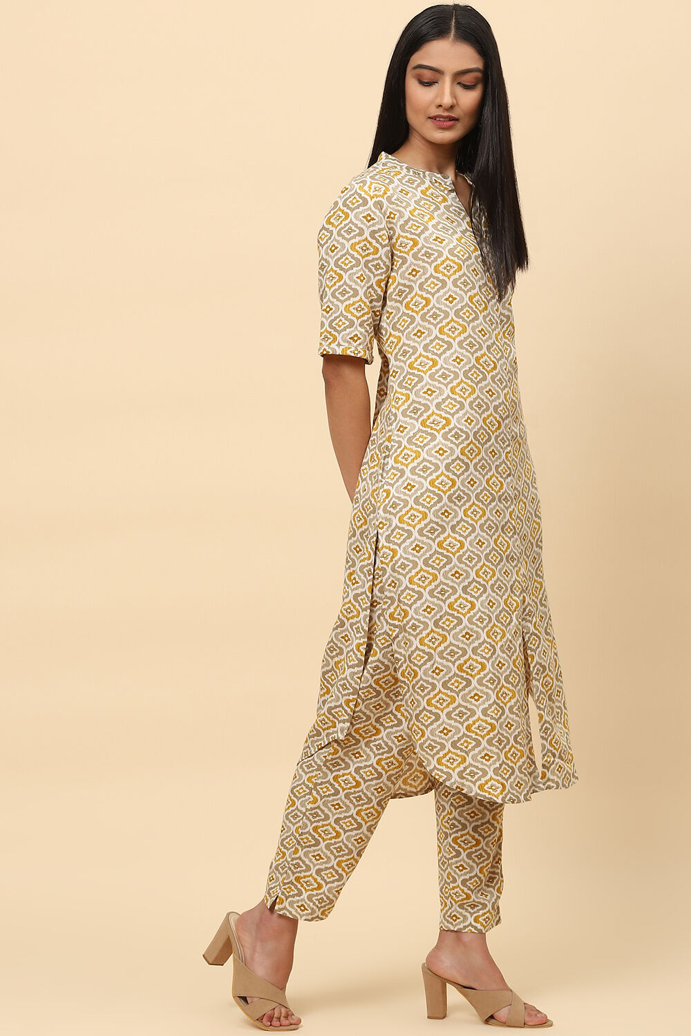 Mud Ochre Rayon Fusion Printed Kurta Set image number 5