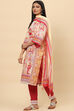 Cream Red Cotton Straight Kurta Pant Suit Set image number 5