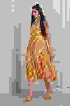 Yellow Cotton Printed Tiered Dress image number 2