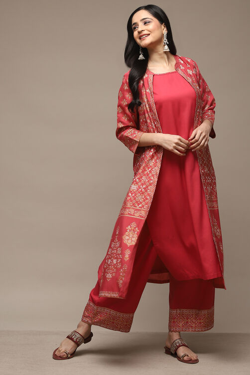 Pink Viscose Straight Printed 3 Piece Set image number 0