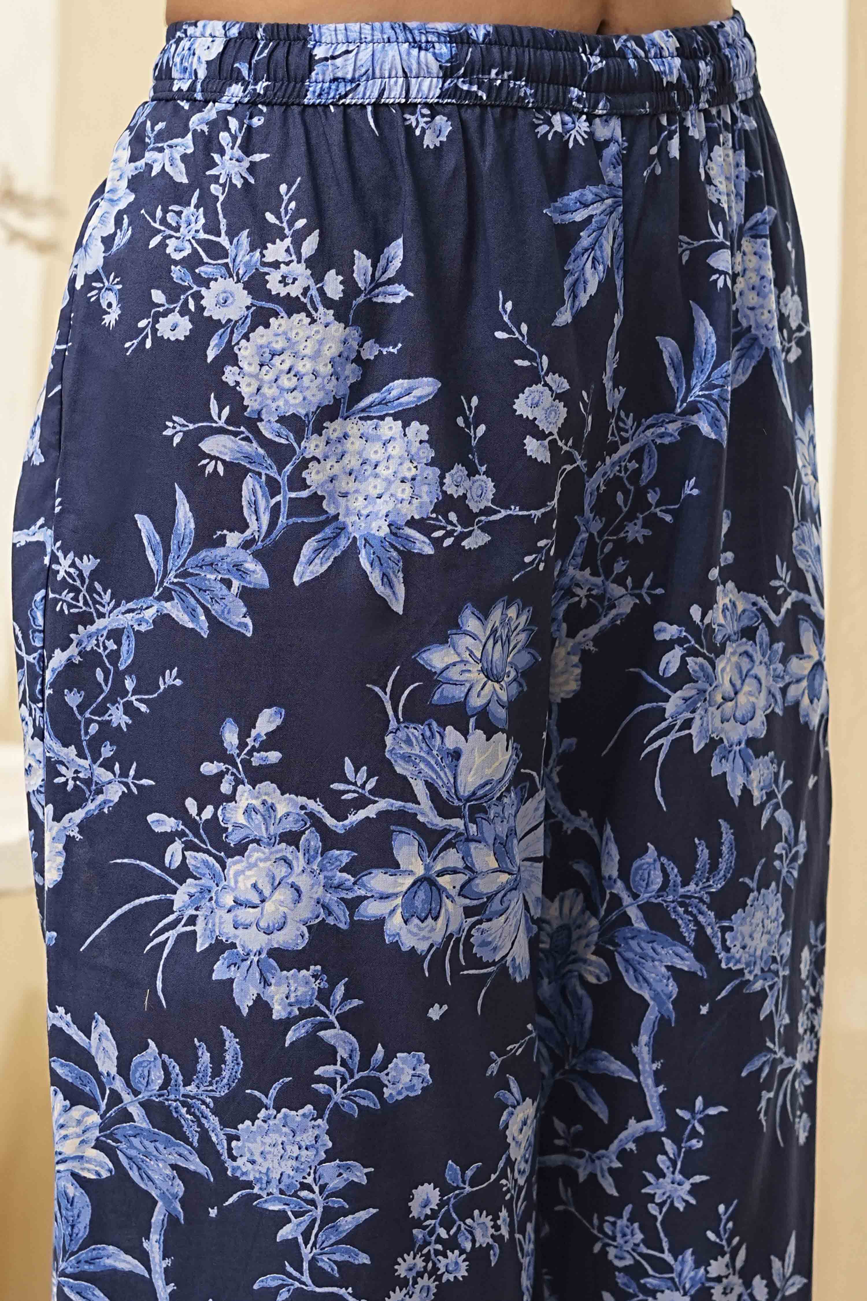 Indigo Pure Cotton Floral Gathered Suit Set image number 2