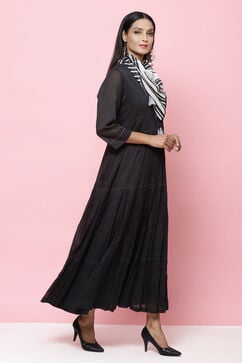 Black Flared Cotton Fusion Wear Dress image number 5