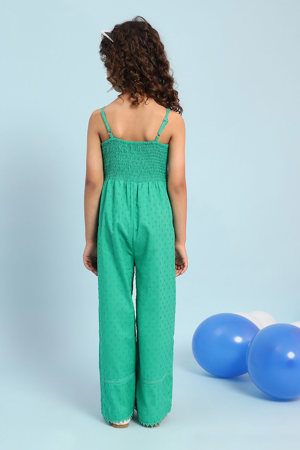 Green Cotton Strappy Straight Jumpsuit image number 3