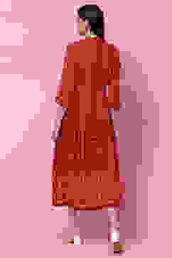 Rust LIVA Flared Fusion Printed Dress image number 4