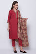 Pink Art Silk Straight Kurta Slim Pant Suit Set image number 3