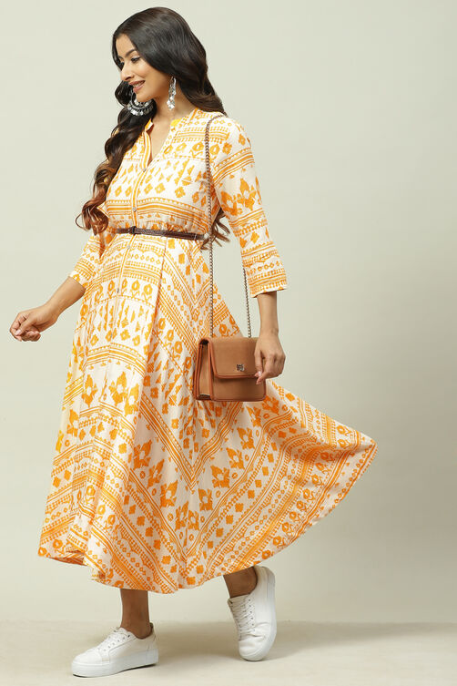 Mustard Rayon Asymmetric Fusion Dress image number 4