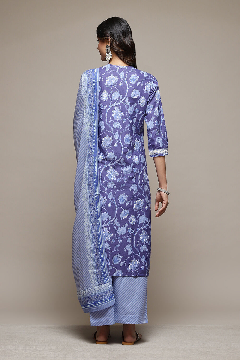 Indigo Cotton Straight Kurta Palazzo Suit Set image number 4