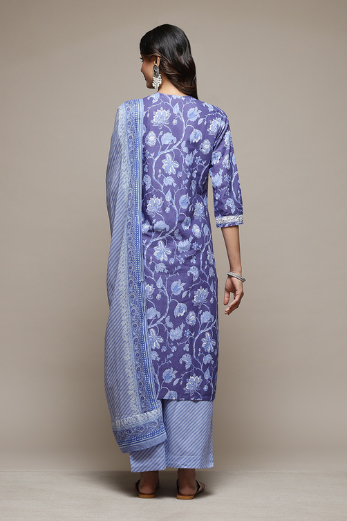 Indigo Cotton Straight Kurta Palazzo Suit Set image number 4