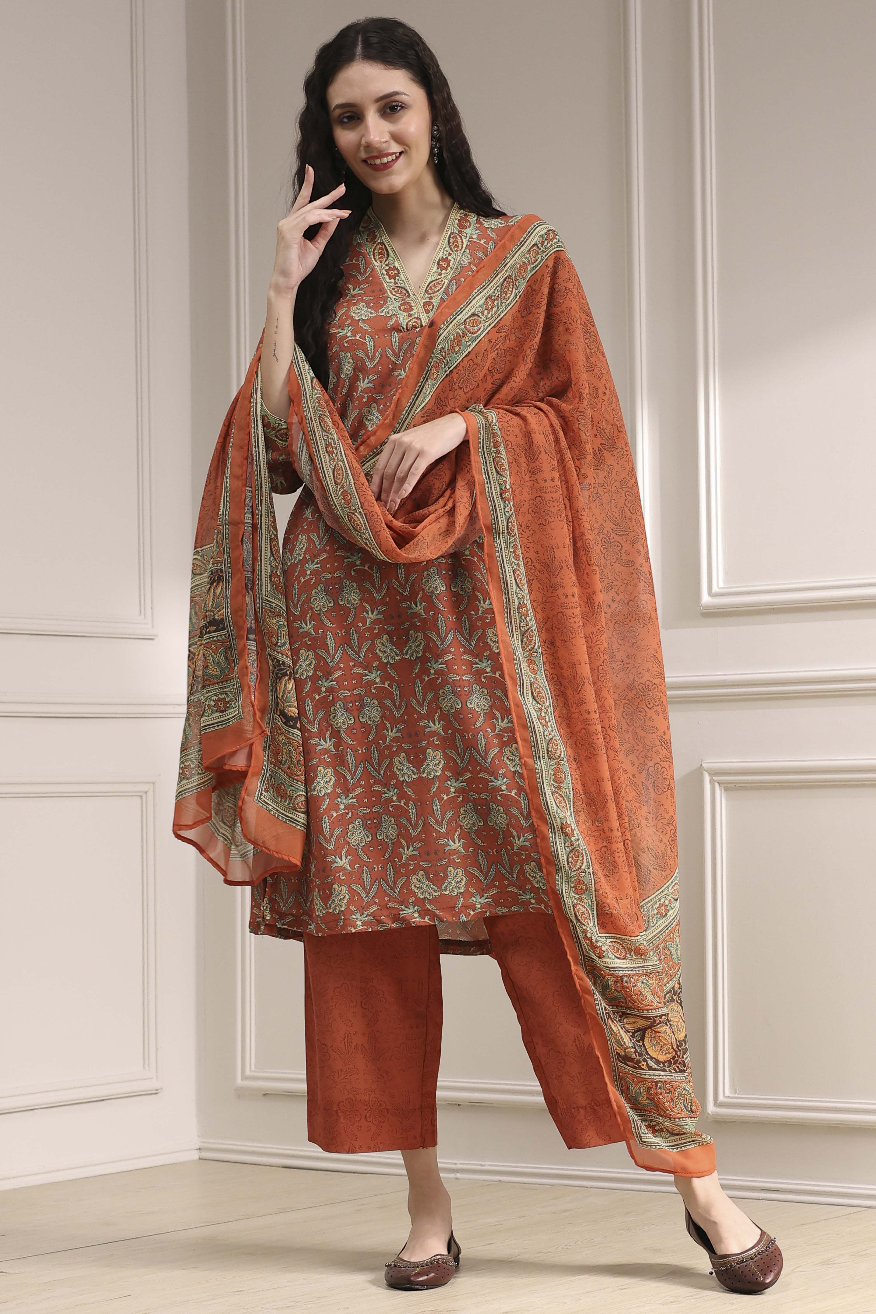 Blue Printed Straight Suit Set image number 6