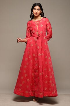Pink Cotton Blend Flared Printed Dress image number 5