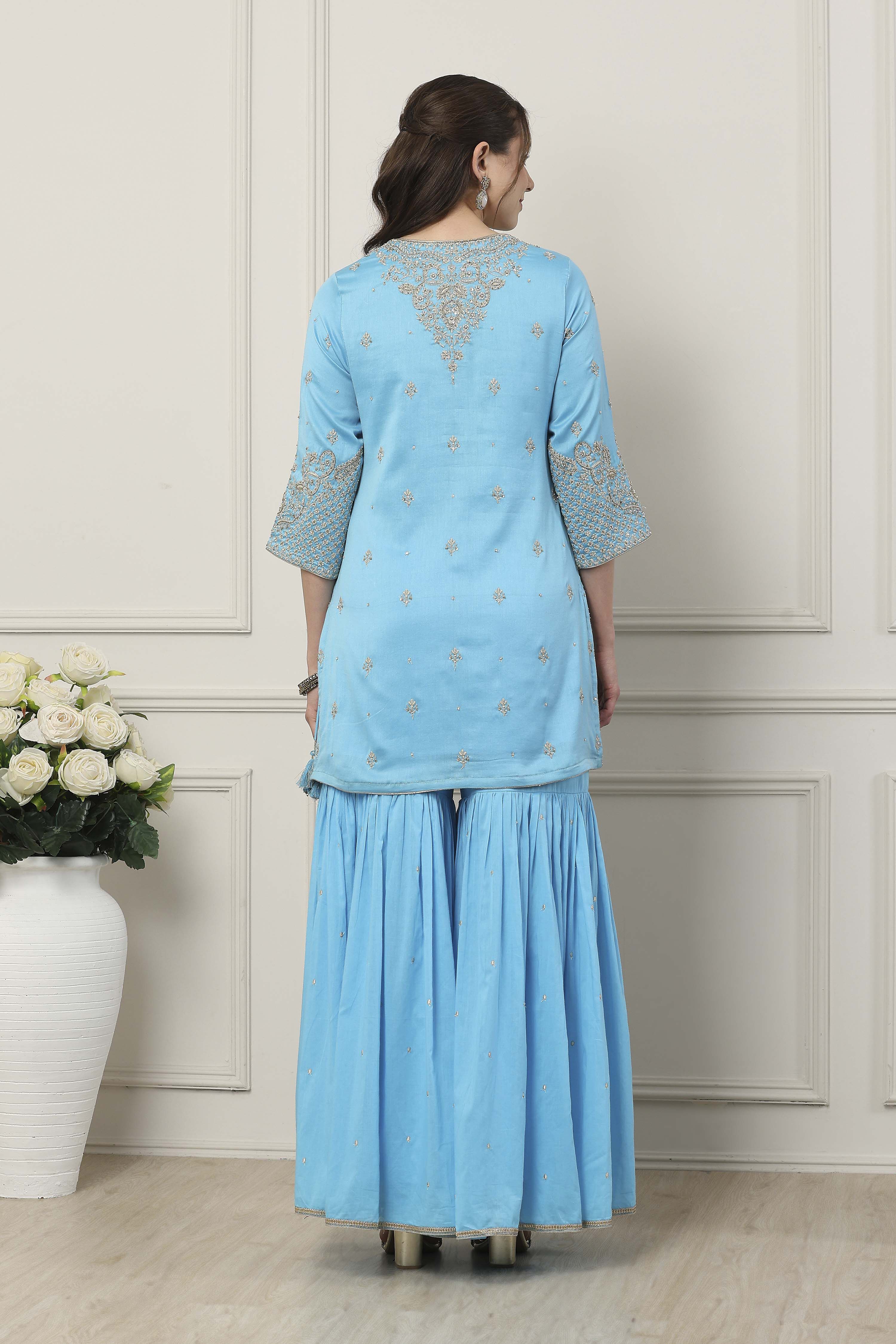 Yellow Silk Chanderi Sequin Embroidered Straight Suit Set image number 4