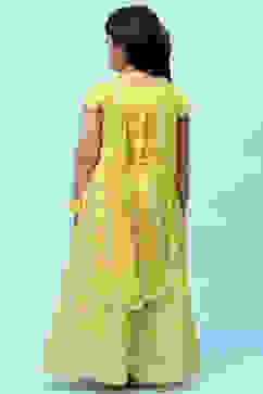 Lime Yellow Poly Chanderi Floral Lehenga Set image number 5