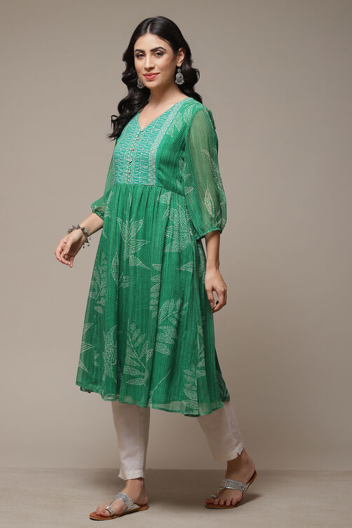 Green Cotton Blend Straight Printed Kurta image number 3