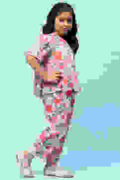 Off-White Pure Cotton Floral Print Top and Pant Set image number 5