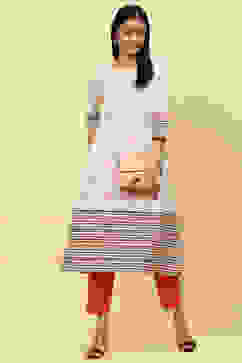 Off White Cotton A Line Kurta image number 5