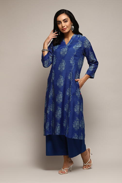 Pink Poly Chanderi A-Line Printed Kurta Palazzo Suit Set image number 3