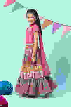 Berry Poly Viscose Short Top Lehenga Set image number 5