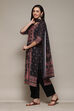 Black Cotton Blend Digital Print Unstitched Suit Set image number 6