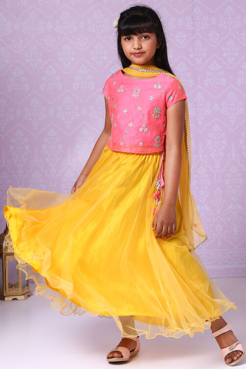 Pink And Yellow Poly Modal Lehenga Set image number 1