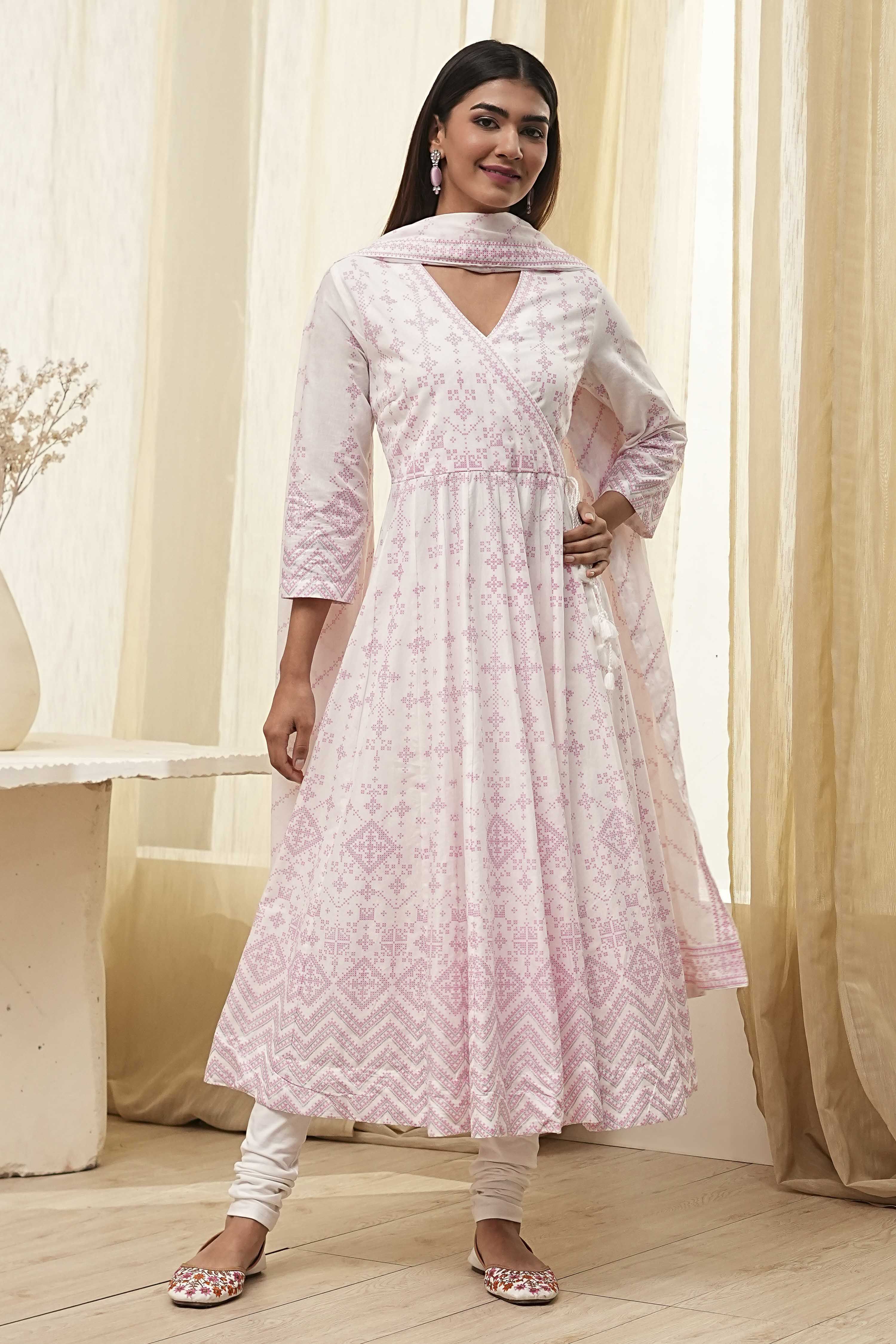 Pink Cotton Anarkali Suit Set image number 6
