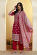 Off White Cotton Straight Suit Set image number 3