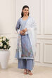 Powder Blue Cotton Straight Kurta Palazzo Suit Set image number 6