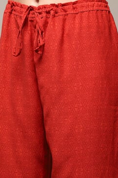 Brown & Red Polyester Straight Kurta Narrow Palazzo Suit Set image number 2