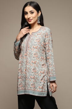 Teal Cotton Blend Printed Kurti image number 5