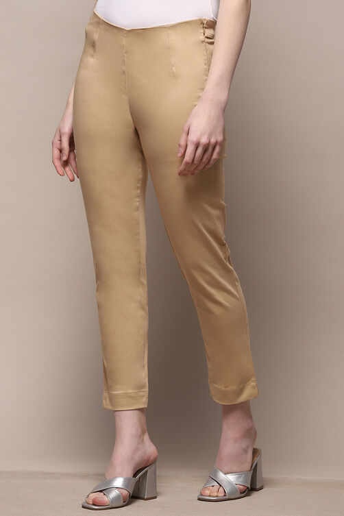 Beige Cotton Blend Slim Pant image number 2