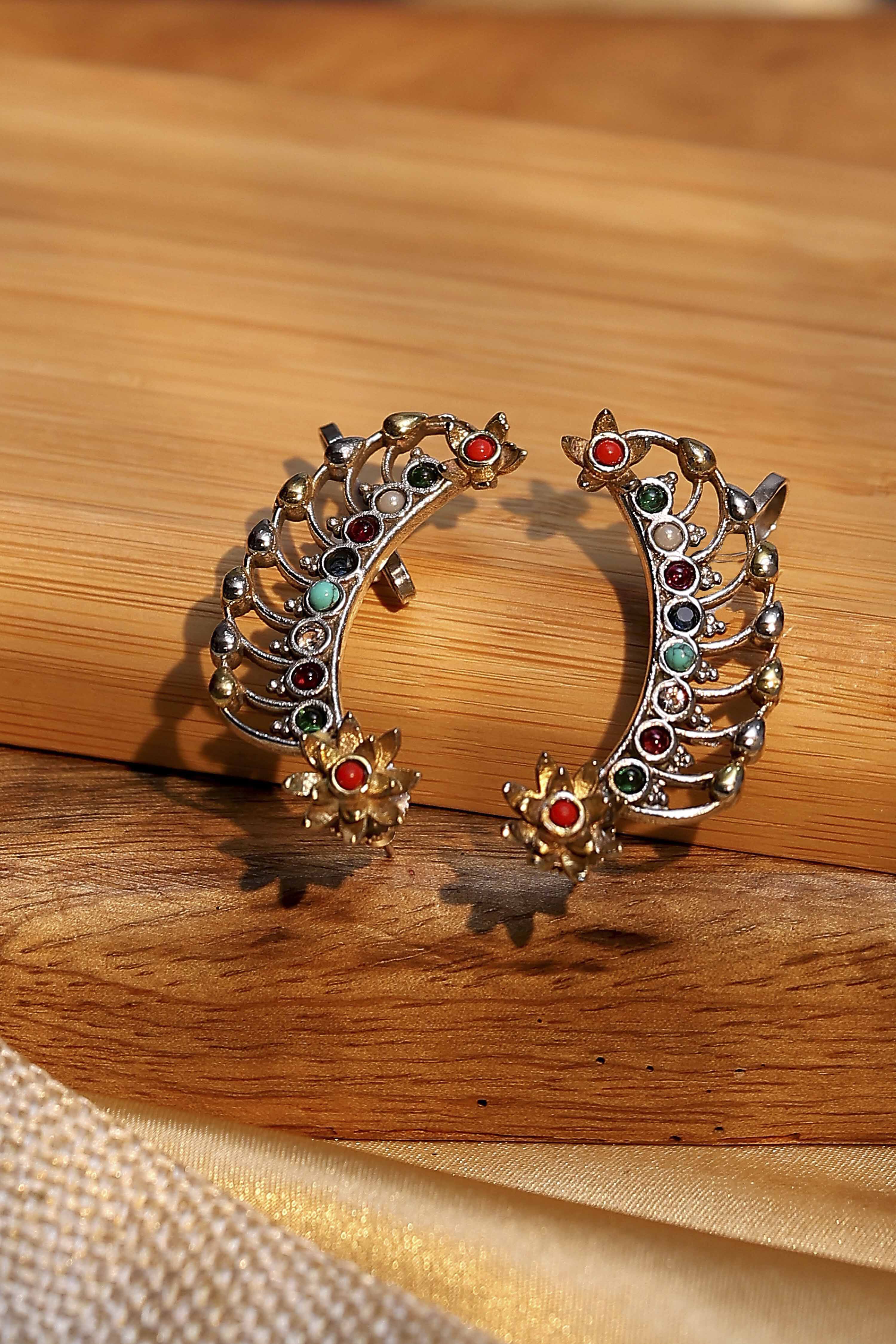 Multicolour Brass Stone Studded Earcuffs image number 0