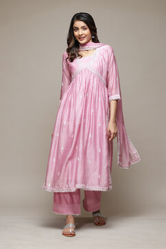 Light Mauve Cotton Blend Straight Kurta Palazzo Suit Set image number 0