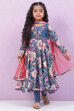 Marine Blue Cotton Flared Kurta Churidar Suit Set image number 0
