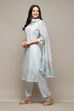 Sky Blue Chanderi Blend Machine Embroidered Unstitched Suit Set image number 6