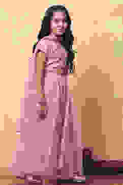 Pink Poly Chanderi Floral Festive Flared Lehenga Set image number 5