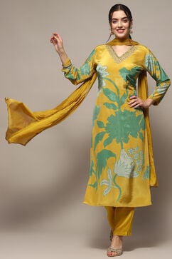 Yellow Crepe Unstitched Suit set image number 1