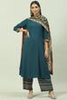 Teal LIVA Straight Kurta Palazzo Suit Set